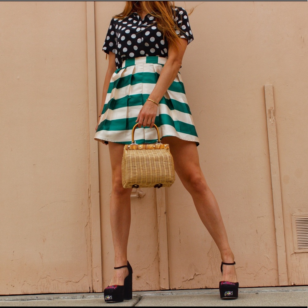 Green & White striped skirt